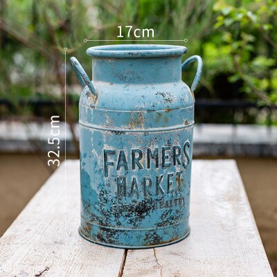 rustic blue metal milk can flower arrangements