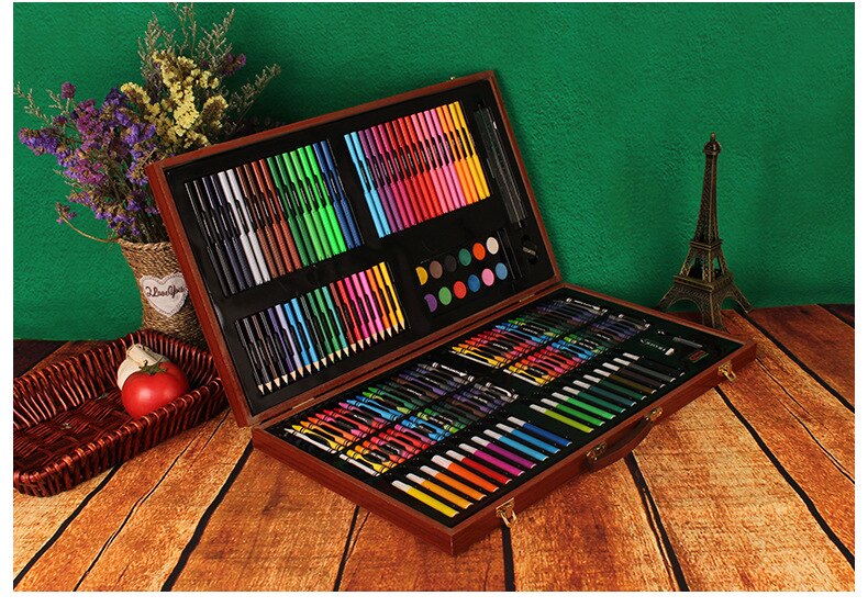 180pcs wooden box brush set children's watercolor pen painting tool girl art supplies painting material set student