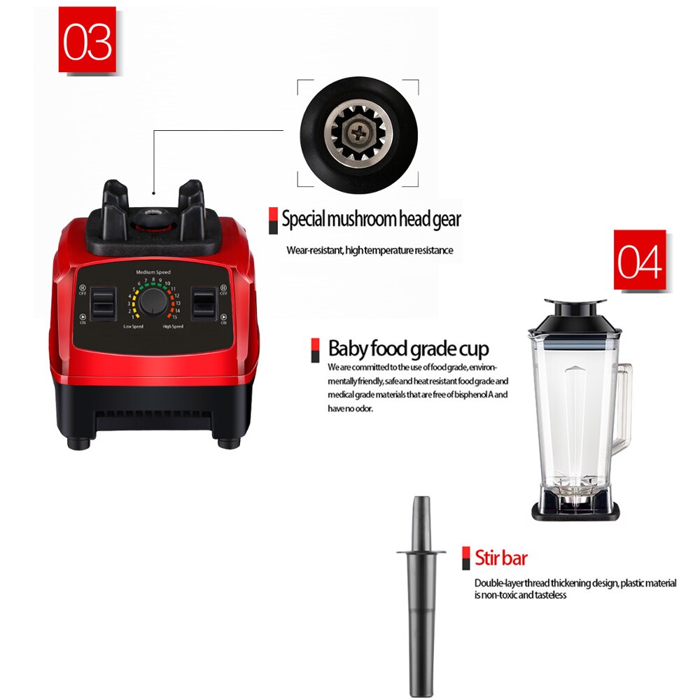 3500W 2L Smart Timer Pre-programed Blender Mixer BPA Free Juicer Food Processor Ice Smoothies Crusher 110V 220V