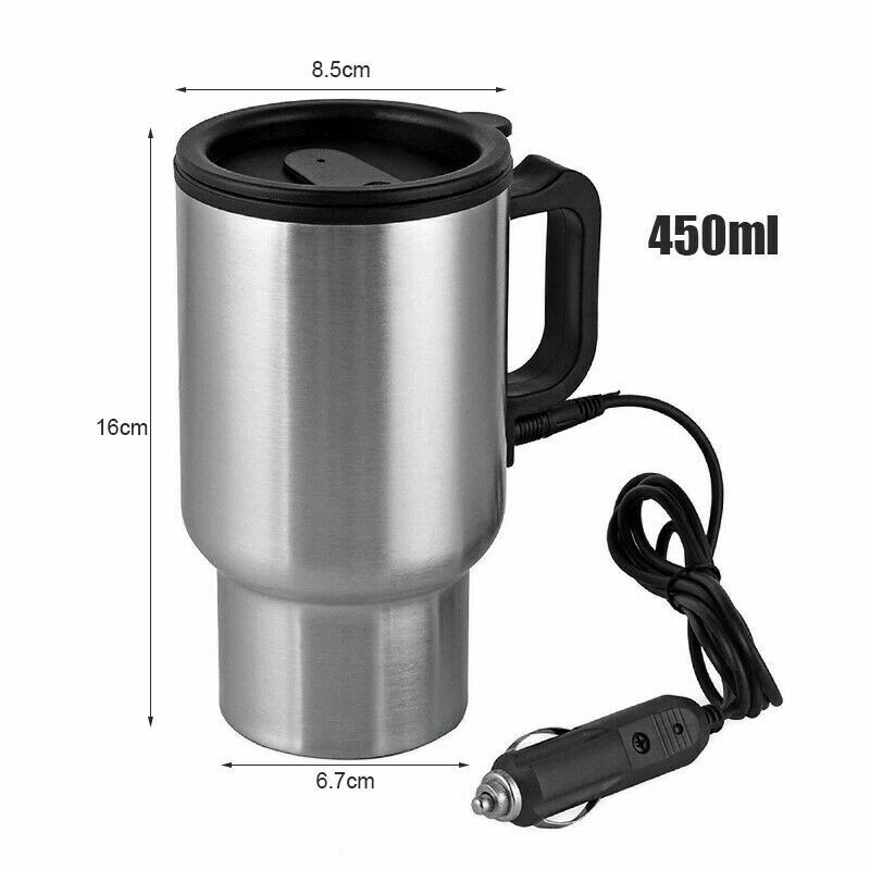Taza calefactora para coche, termo eléctrico de acero inoxidable, accesorios para coche, 12V, 450ml