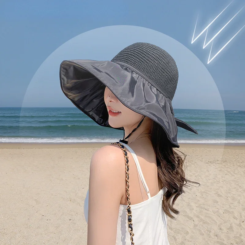 Cappelli da sole per donna all'aperto Cappello da sole estivo Berretto di protezione solare a tesa larga Resistente ai raggi UV Ombreggiatura per il viso da escursionismo