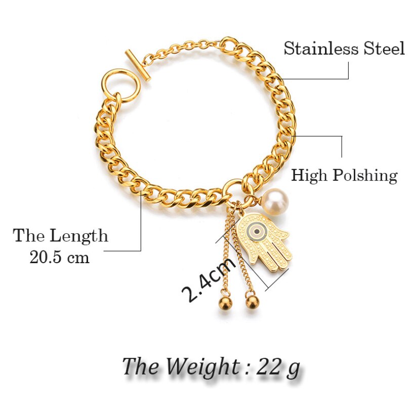 316L Edelstahl 2021Neu Gehobenen Schmuck Hand Von Fatima Perle OT bilden Schnalle Charme Starke Kette Armbänder Für Frauen