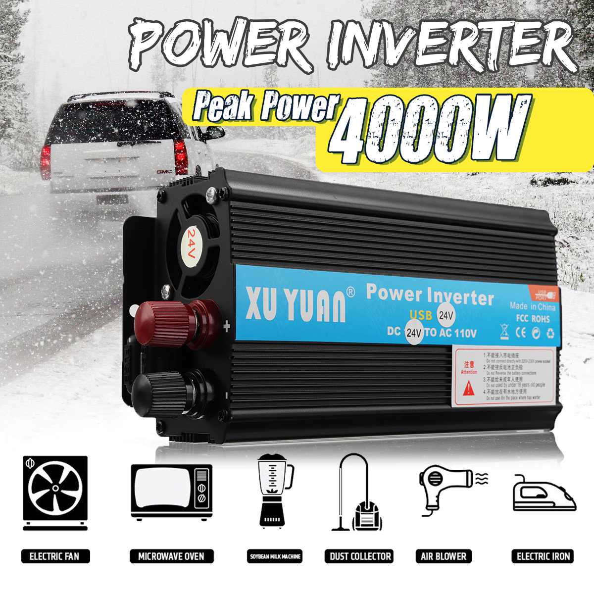Solar inverter 12/24v 110/220v 4000w p eak spænding transformer converter  dc 12v til  ac 220v bil inverter egnet til bilbatteri