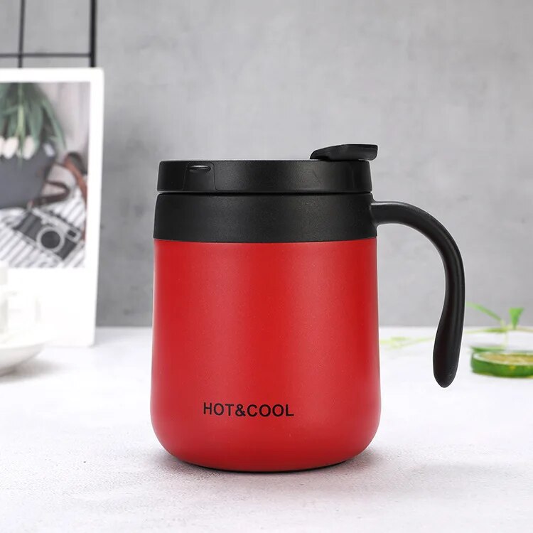 350/500ml isolerede kaffekrus med hank i rustfrit stål, isoleret krus, kaffekrus, termokande, tekopper med kant: Rød / 500ml