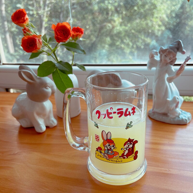 Chope à bière en verre de 360Ml, écureuil lapin, avec poignée, petit bol calibre, ustensiles de cuisine pour étudiants