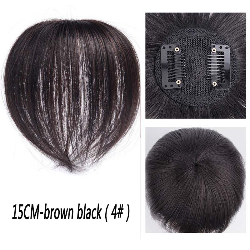 Extensión de cabello sintético para mujer, tupé de pelo corto con 2Clip en una pieza, con flequillo gratis, resistente al calor: 15cm-4