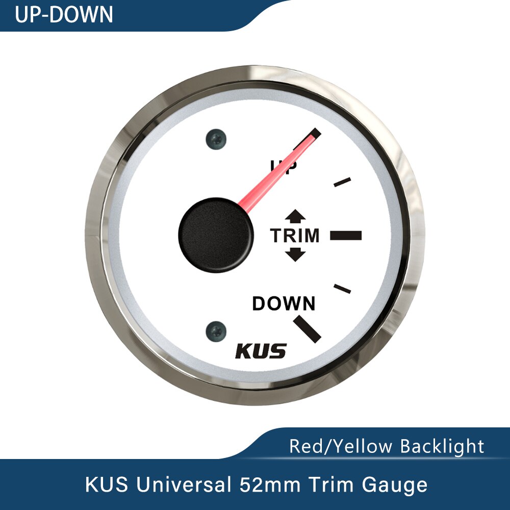 Kus 52mm opp-ned/venstre-høyre båttrimmåler marin trimtiltindikator 0-190 ohm for båt rødt og gult tilgjengelig bakgrunnsbelysning: Ut-ws