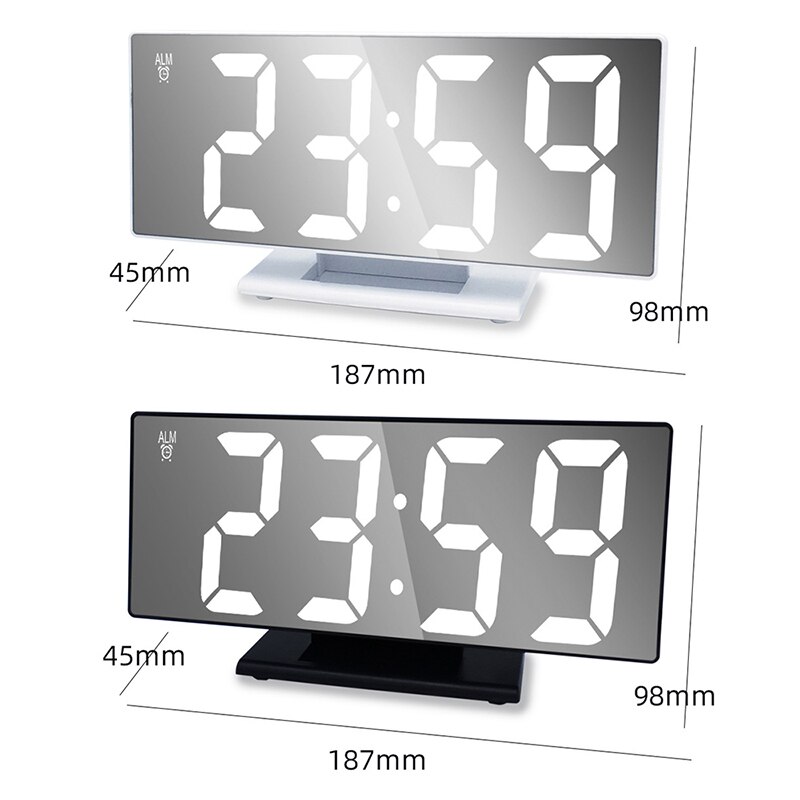 Bedside Mirror Alarm Clock LED Digital Time Display Snooze Temperature Adjustment Light Battery Operated Makeup Mirror Clock