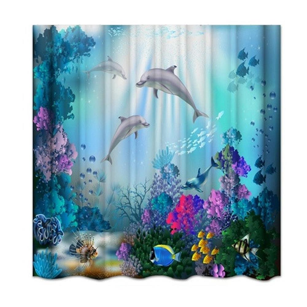 Ocean Dolphin Toilet Seat Waterproof Shower Curtain Set Toilet Cover Non-Slip Comfortable Bathroom Mat Bath Decoration
