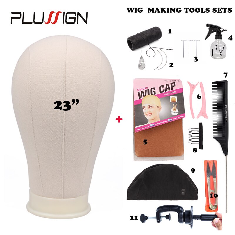 Plussign 11 PCS Wig Making Kit Canvas Block Head With Stand Mannequin Head Diy Styling Making Tools Heads Manequin: 23 Inch and Tools