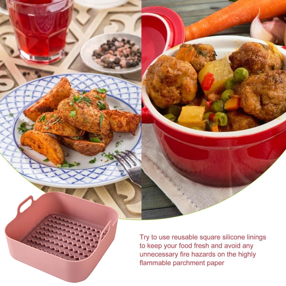 AirFryer Silicone Pot Baking Replacement Square Tray Air Fryer Oven Heating Basket Pan Mat Reusable Kitchen Fryer Accessories