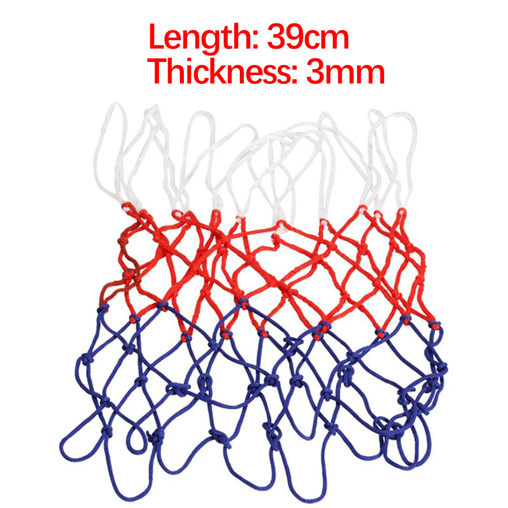 Basketballnett allværs basketballnett rød+hvit+blå trefarget basketballkurvenett drevet basketballkurve kurvkantnett: 1 stk 3mm 39cm