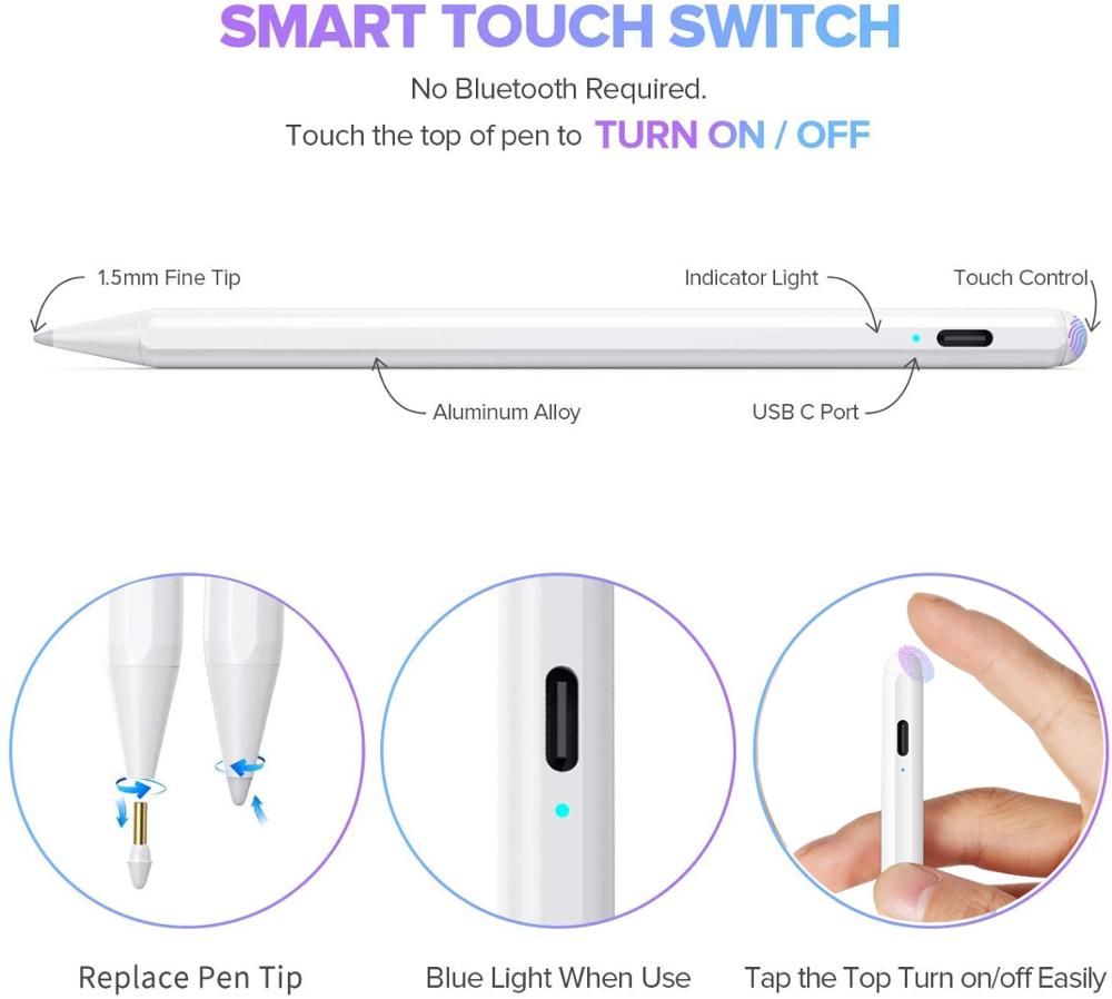 Touch pen stylus voor ipad pro 11 12.9 9.7 air 3 10.2 mini 5 active pencil zonder vertraging tekenpen voor apple pencil 2: Default Title