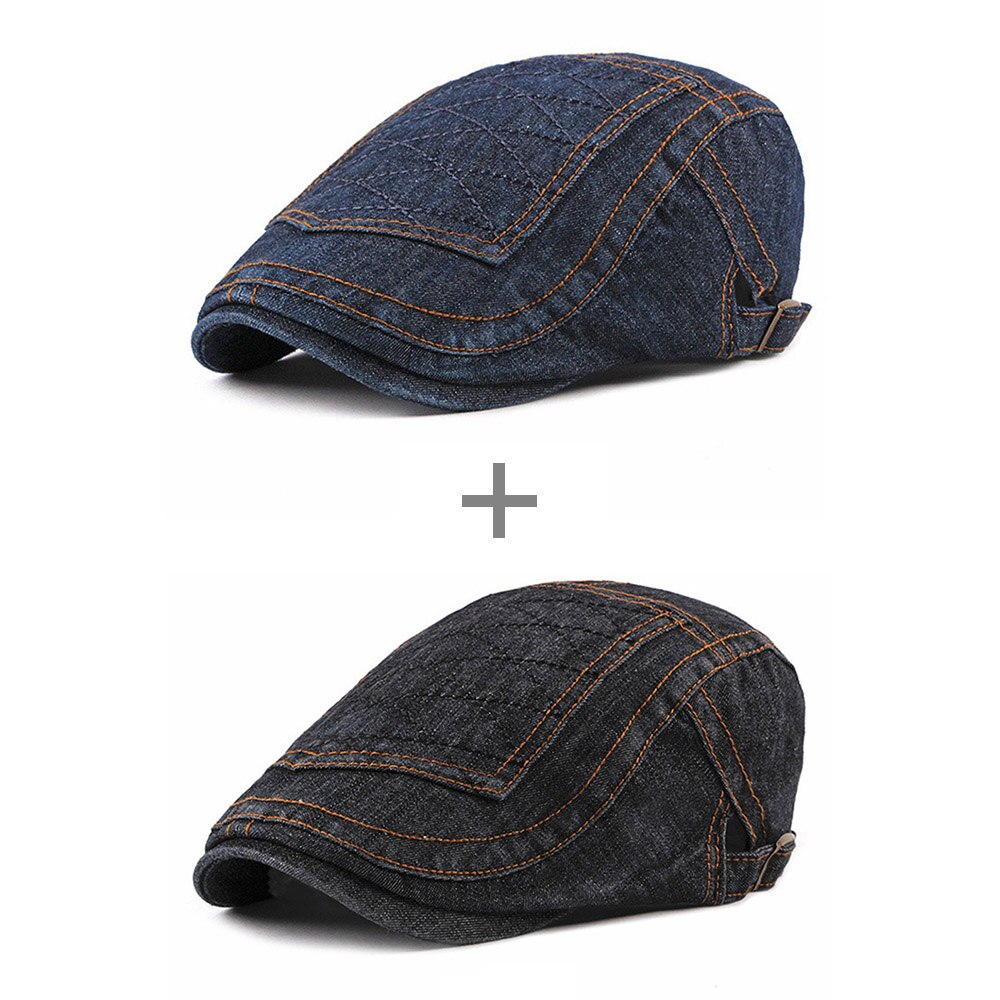 [AETRENDS] Newsboy Cap Beret Hats for Men Denim Caps for Driving Outdoor Activities Z-6593: Dark Blue and Black