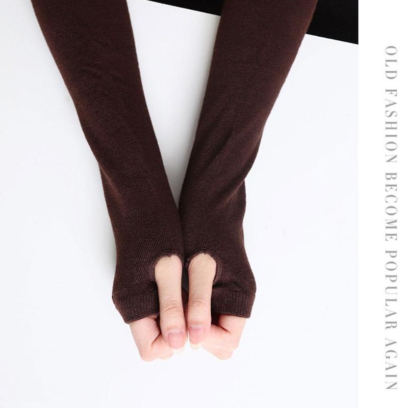1 paio di morbido polso elastico lavorato a maglia senza dita mezze dita maniche da polso braccio caldo guanti lavorati a maglia donna inverno lungo senza dita G