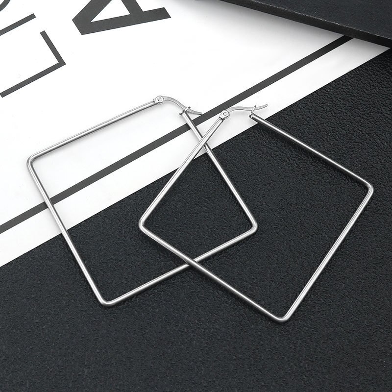Stainless Steel Geometric Big Hoop Earrings for Women 30/40/50/60mm Simple Square Sleeper Earring Jewelry