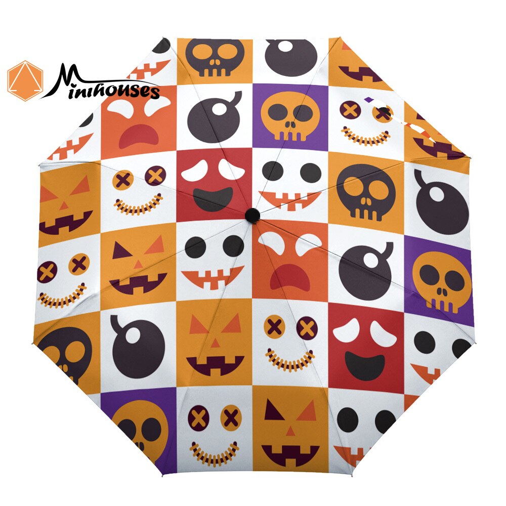 Halloween Elements Funny Three-folding Umbrella Wind Resistant Folding Fully-automatic Umbrella Sunny and Rainy Umbrella