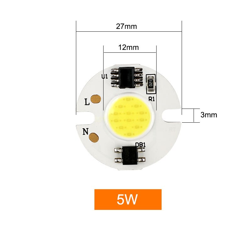 Cob led chip lampe 3w 5w 7w 10w 20w 30w 50w smarte ic lysperler 220v 240v diy til led pære projektør spotlight: Lille 5w / Kold hvid