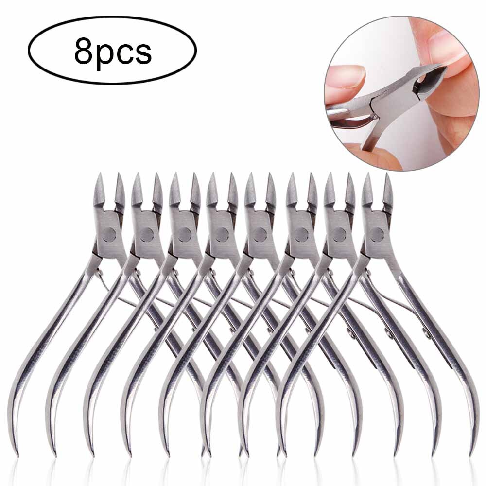 Nail Art 4/8/12pcs Nail Cuticle Nipper Clipper Manicure Pedicure Stainless Steel Toenail Ingrown Edge Cutter Dead Skin Remover: 8pcs Silver