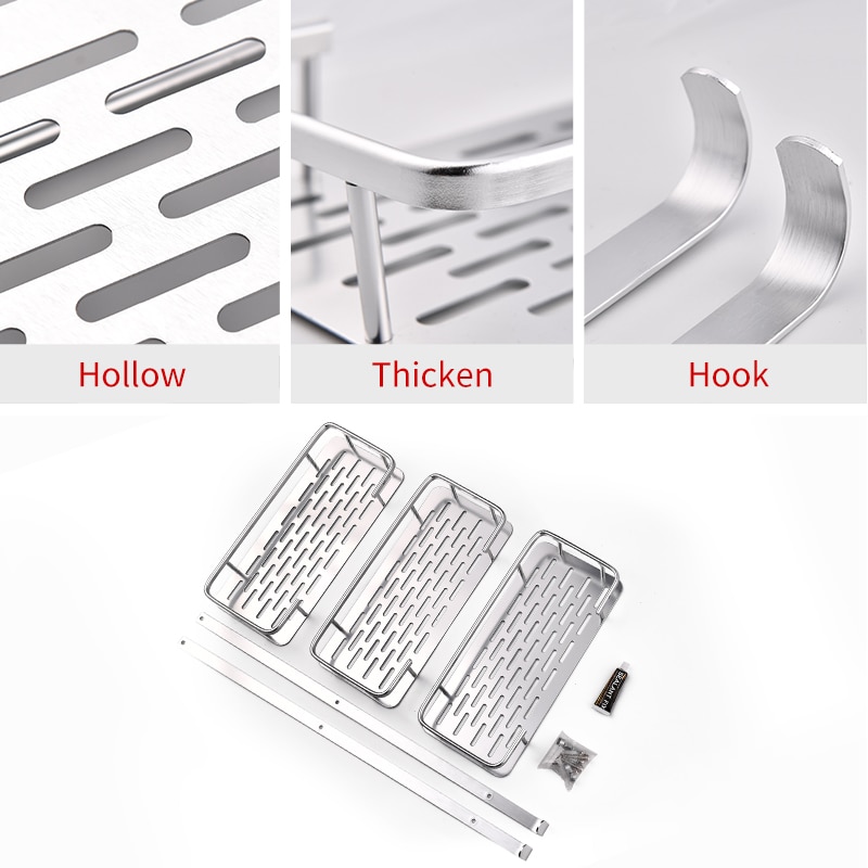 Bathroom Shelf Organizer Space Aluminum Kitchen Khelf Storage No Punching Shower Wall Shelves Caddy Waterproof Shampoo Holder