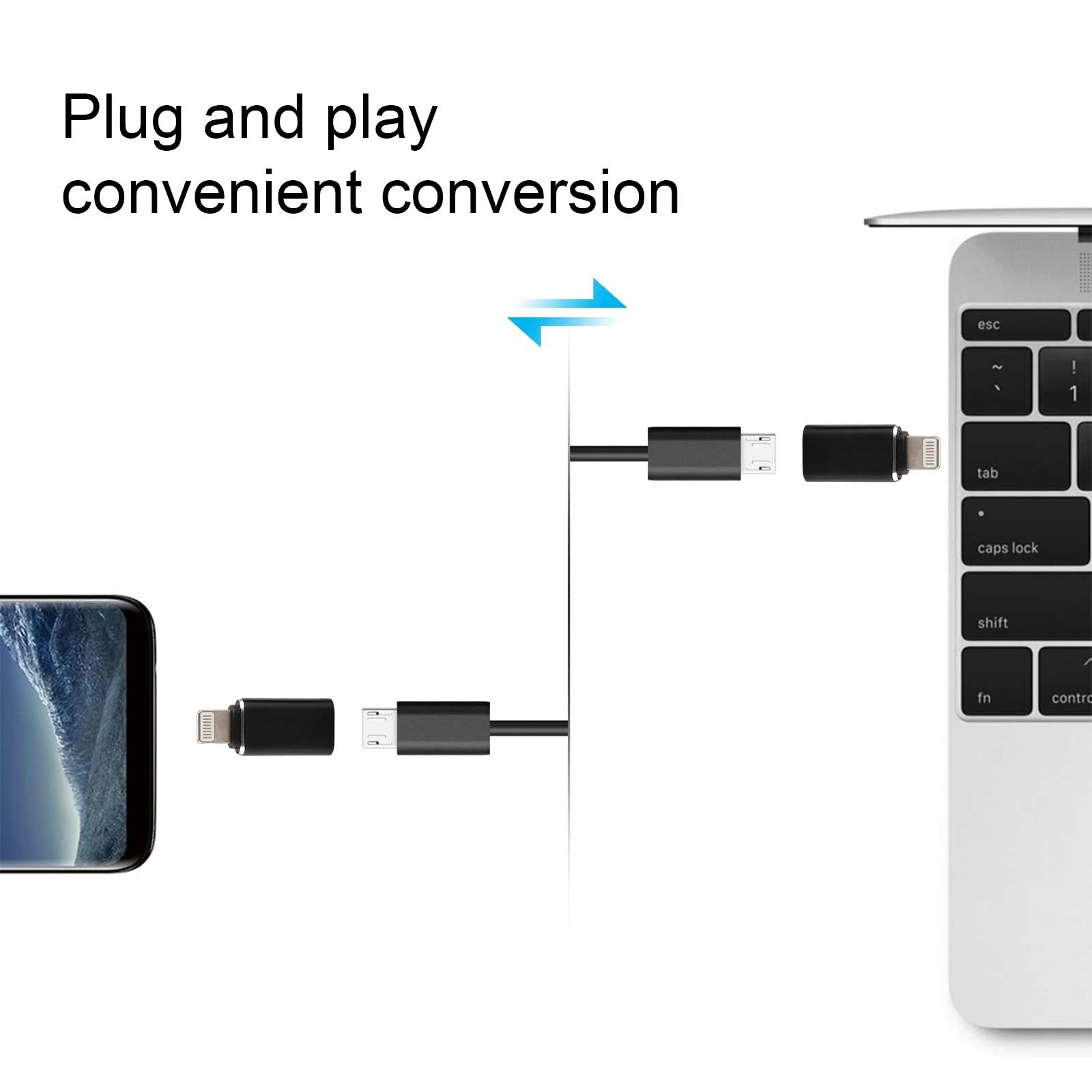 Adapters Cellphone Adapter Adapter Type-C Iphone Android Adapter Abs USB-C Micro Usb Zwart Aangenaam Type-C apple Adapter
