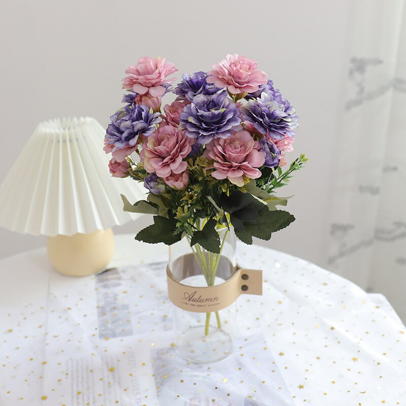 Roze Kunstbloemen Zijde Pioen Met Plant Laat Papieren Bloemen Muur Decor Bruiloft Decoratie Herfst Blumen Craft Moederdag