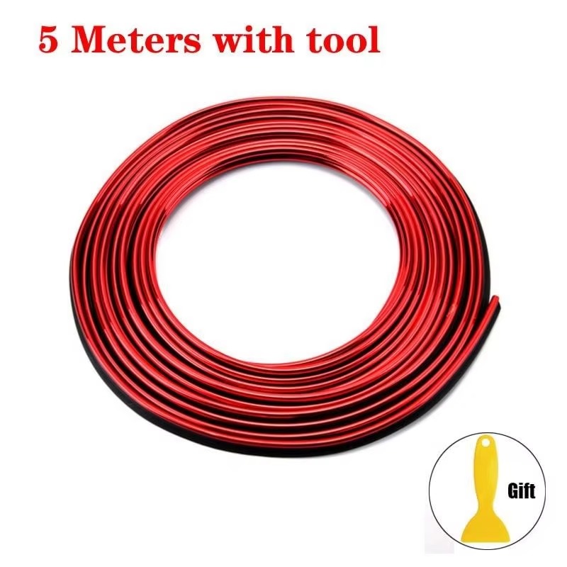 Moldura Universal para decoración de coche, tiras flexibles, molduras interiores para coche, embellecedor de cubierta para salpicadero, puerta, estilo de coche, 5M: Rojo