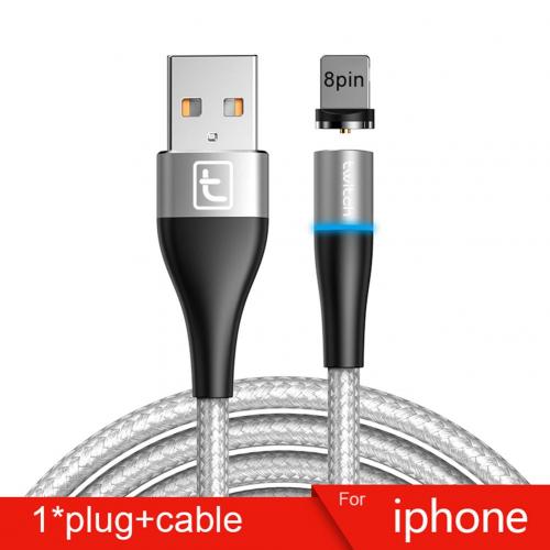 Cabo usb magnético de carregamento rápido, tipo c para carregador de dados e carregador de celular: Silver 8pin