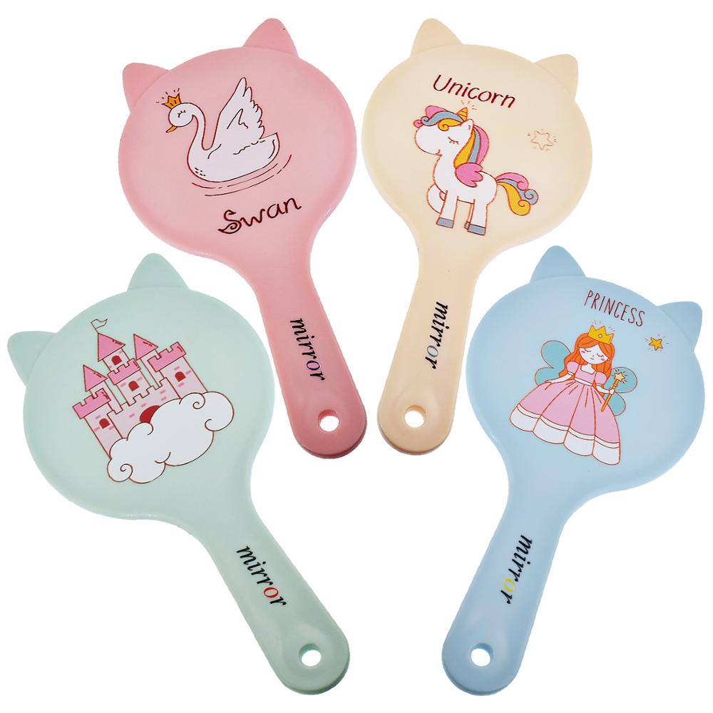 Handgreep make-upspiegel prinsessenkasteel kattenoorvorm ronde cosmetische handspiegel met handvat voor dames schoonheidssalon