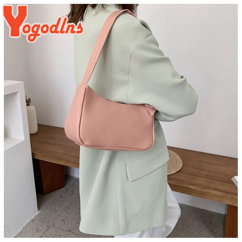 Yogodlns Retro Subaxillary Baguette Bag For Women Solid Color Shoulder Bag Portable purse Ladies Casual Mini Bag