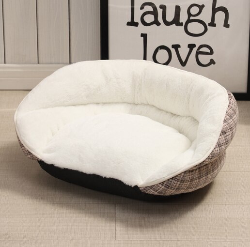 Huisdier Kat Pluche Slaapbank Gezellige Fleece Hond Huis Verwijderbare Waterdichte Mand Mat Zachte Kennel Warme Fluwelen Nest Kussen Slapen tas: khaki / 45X40X18CM