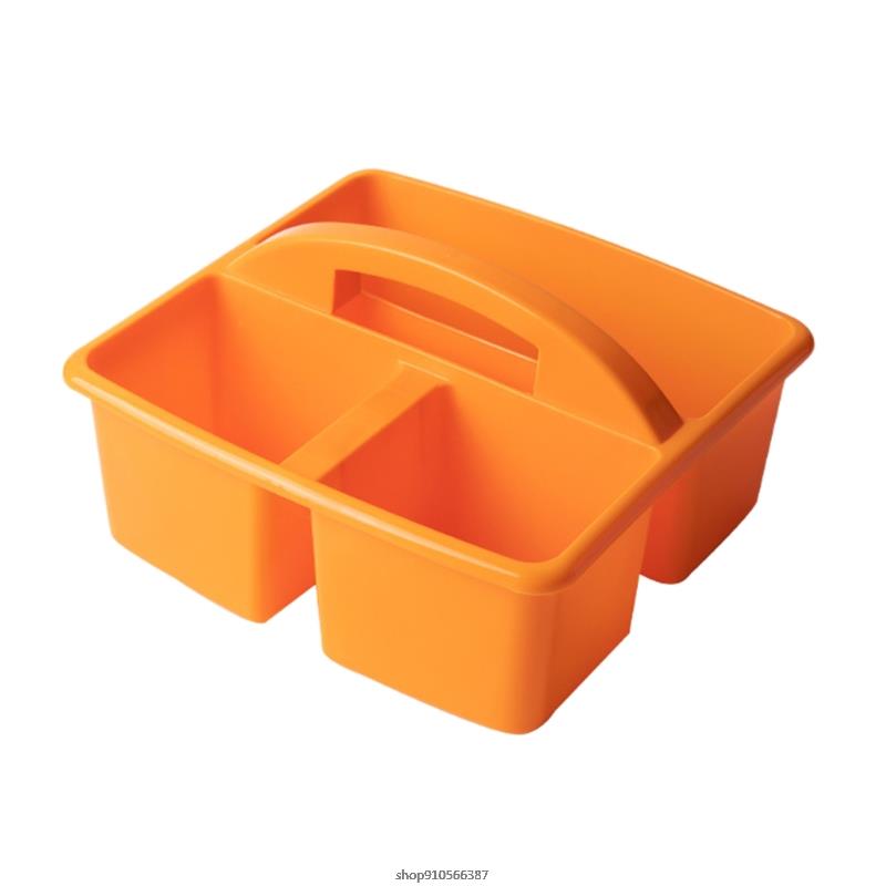 Portable Storage Caddies Box Plastic Divided Basket Bin with 3 Compartments Office Desk Organizer for Art Paint Brushes: Orange