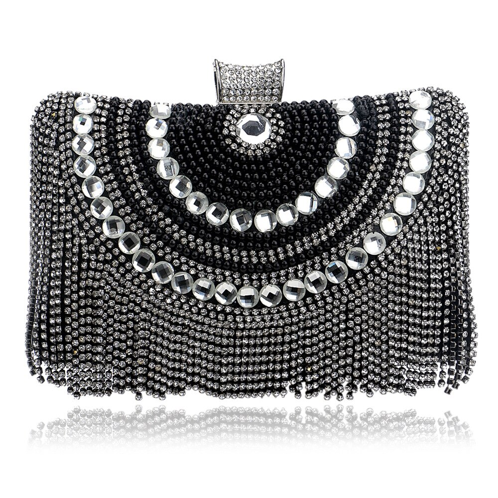 Dames avondtassen handgemaakte clutches voor overdag feesttassen handtassen van kristal clutches handtas ketting schoudertas: Zwart