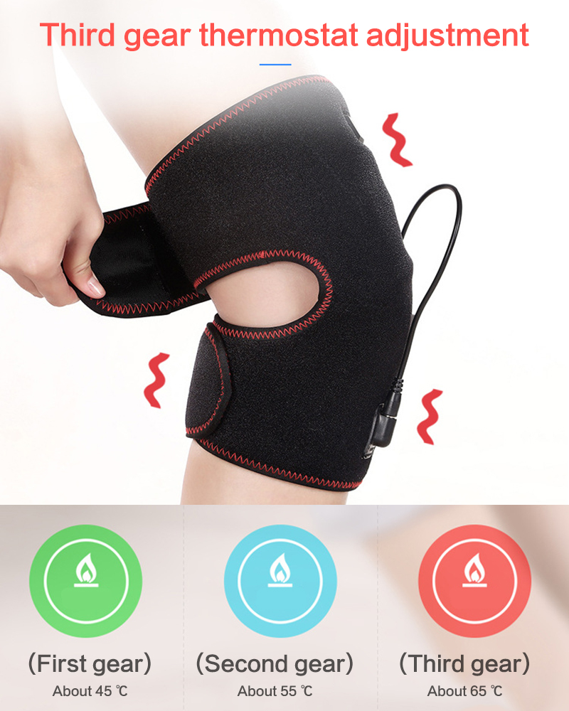 Electric Heated Knee Pad USB Charging Warm Therapy Arthritis Pain Relief Leg Wrap Belt Brace Temperature Adjustable