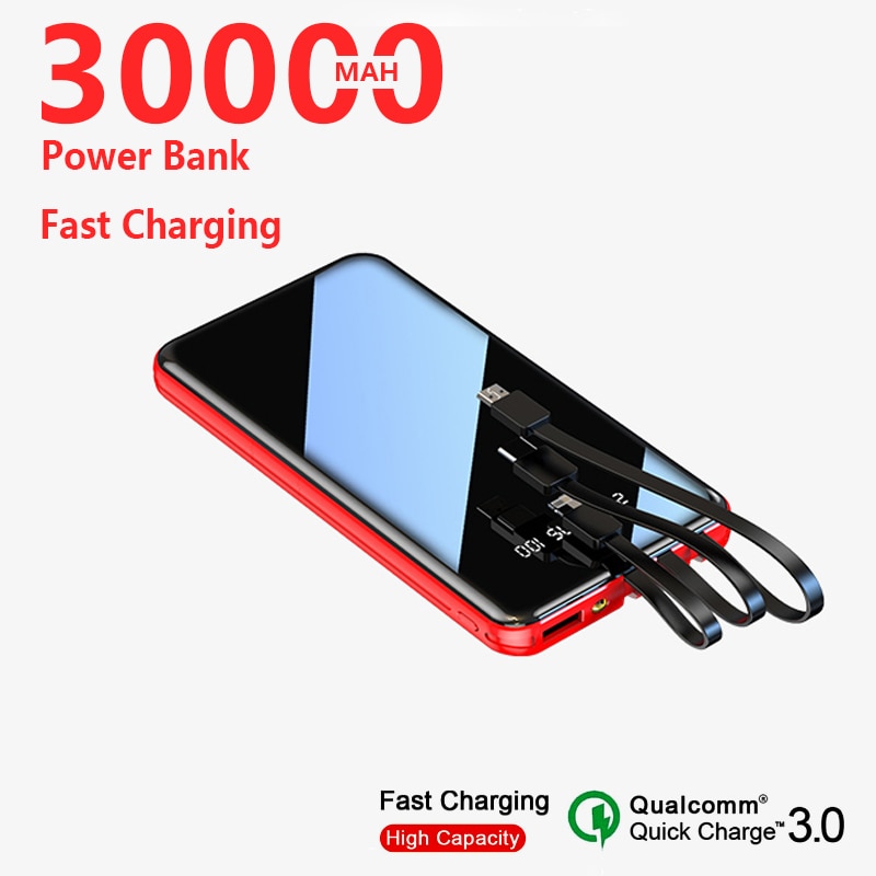 30000 MAh moc Bank dla Samsung Xiaomi Iphone przenośny zewnętrzny akumulator moc Bank pełny ekran 3 USB szybkie ładowanie