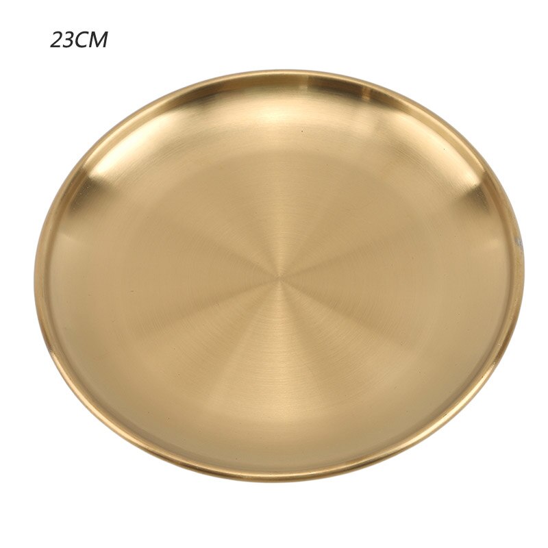 Kitchen Stainless Steel Dinner Plate Gold Dining Plate European Style Dinner Plate Cake Tray Western Steak Restaurant Plates: 23CM