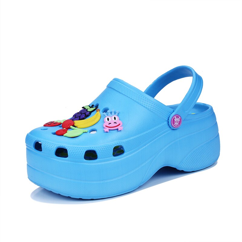 Kvinder sandaler gelé sko dame havesko strandsandaler hjemmesko sommer wedge komfortable sandaler dame slip-on flad sandal: Blå / 7.5