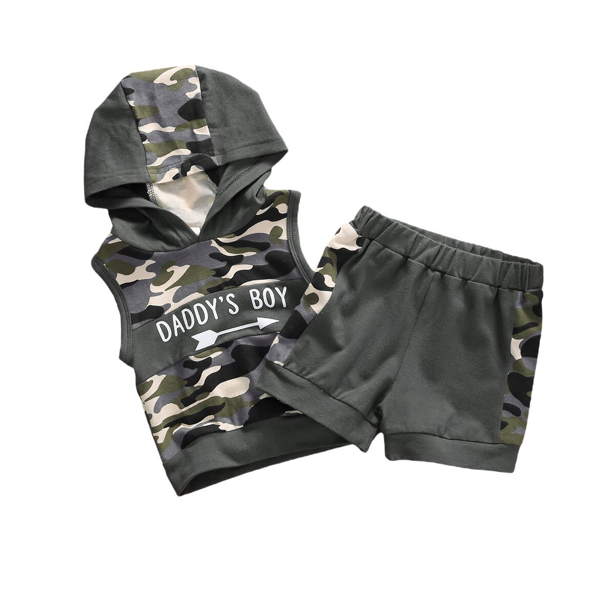 2 st småbarn barn bebis pojke camo bomullskläder sommar ärmlöst brevtryck t-shirt toppar shorts byxor outfits babykläder set