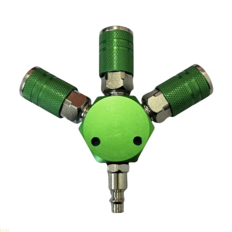 U13A Air Compressor Manifold Fitting 3 Way Manifold Quick Connectors Multipurpose: green