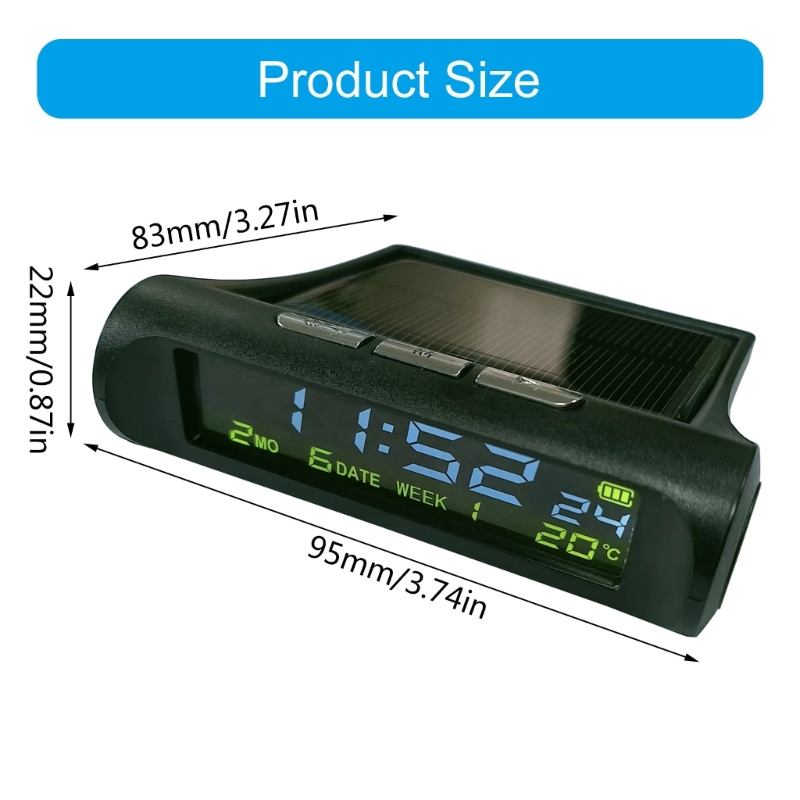 Solar Car Clocks Automotive Electronic Led Digital Clock Thermometer Alarm Clock