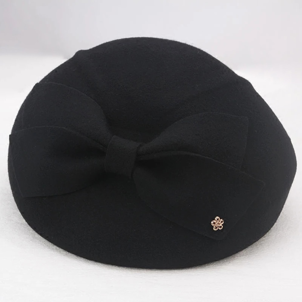 Elegante Wollen Boog Fedora Hoeden Lady Britse Stijl Soft Vilt Cap Vrouwen Wedding Party Hoed Vintage Cocktail Mode Derby fedora