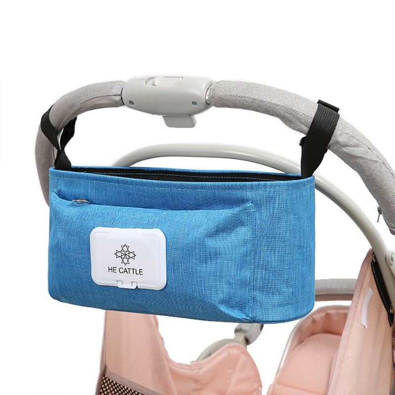 Simple Maternal Stroller Bag Baby Organizer Stroller Accessories Hook Trolley Bag Mommy Handbags Baby Stroller Organizer: blue no cover