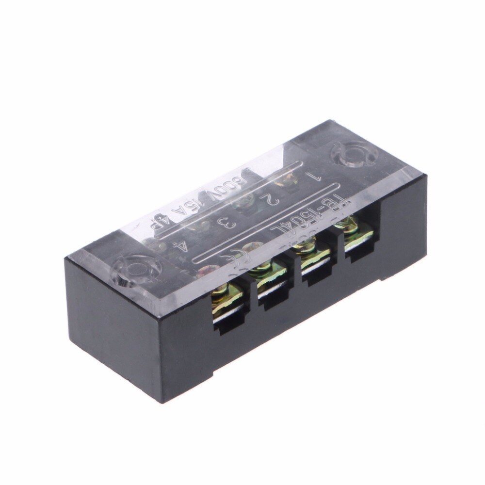 600V 15A 4 Positions Dual Rows Covered Barrier Screw Terminal Block Strip Wires Connector