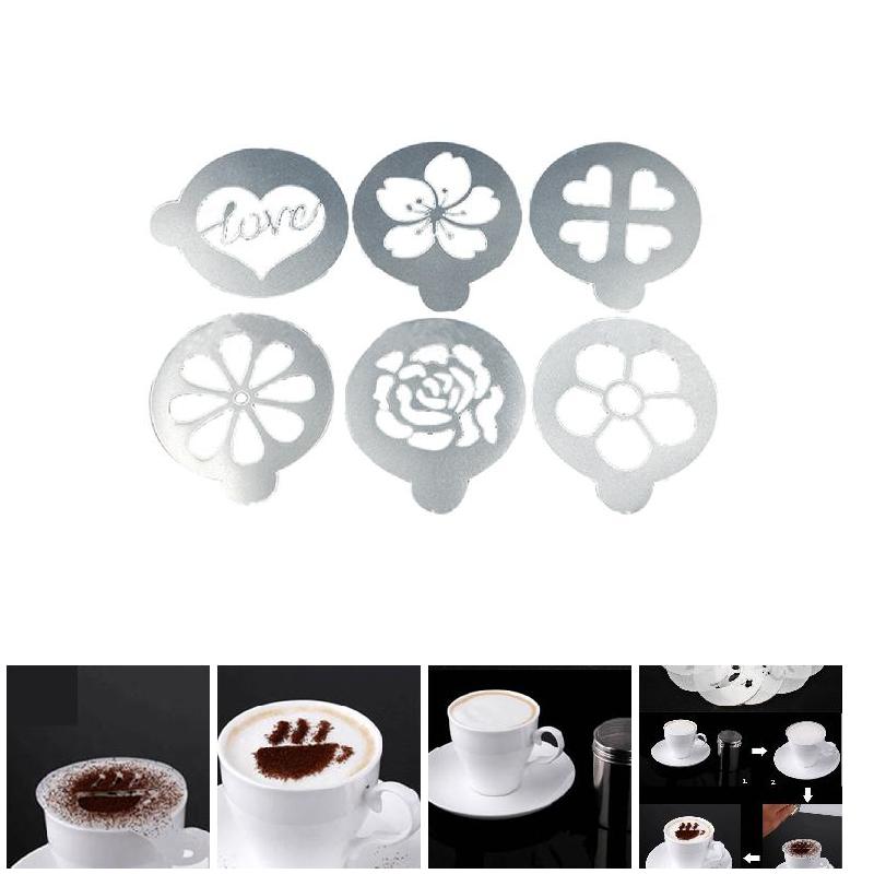 6 stk/sæt kaffestencil plastik mælkekage cupcake skabelon barista cappuccino latte print model spray dekorationsværktøj sno 88