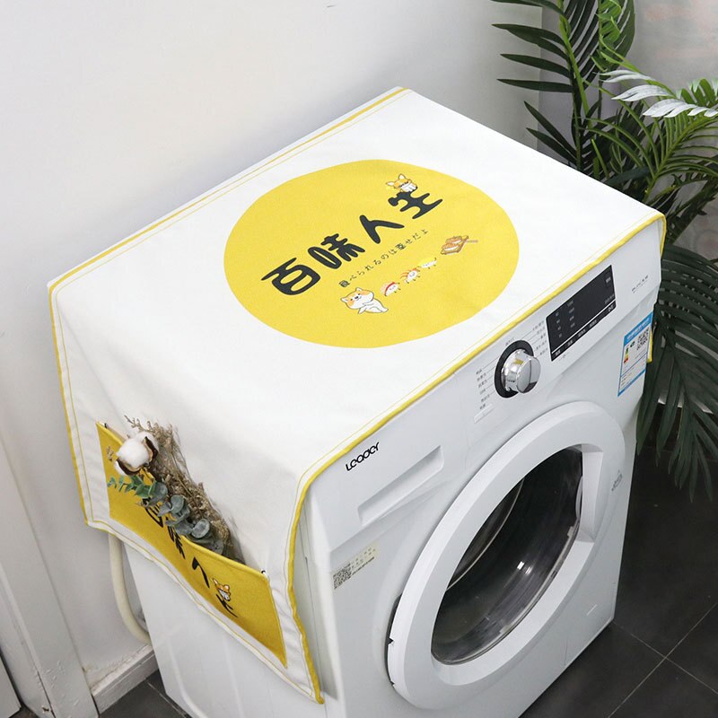 Housse de protection anti-poussière pour Machine à laver, motif dessin animé, étanche, pour réfrigérateur, avec rangement: 02
