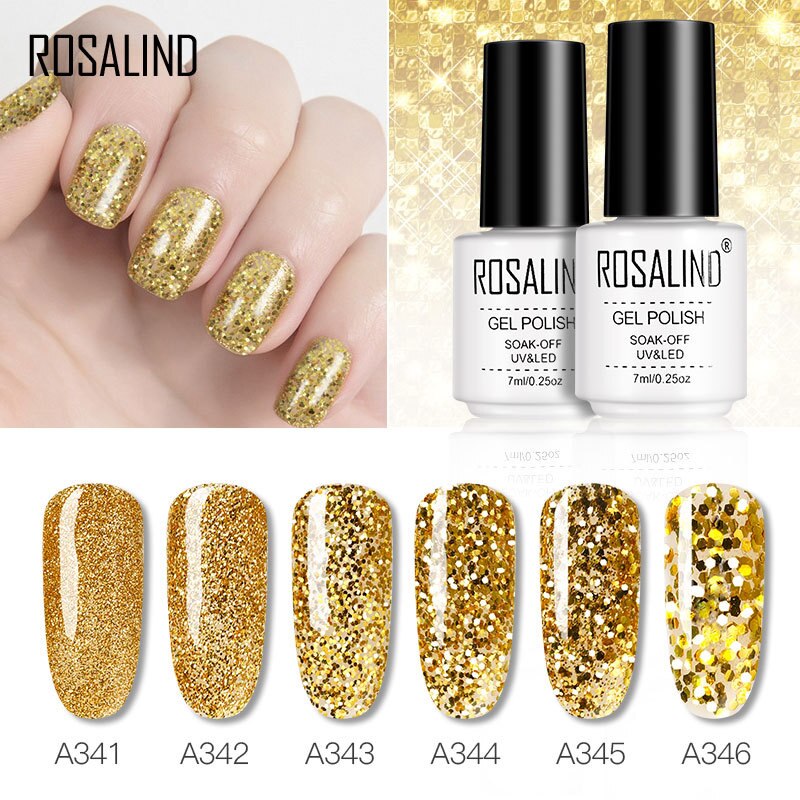 Nagellak Uv & Led Gel Polish Soak Off Nail Art Glitter Goud Kleur Nagellak Vrouwen Nail Beauty Gouden Uv gel Lak