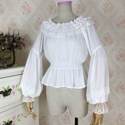 Blusa gótica Lolita victoriana para mujer, camisa Retro Medieval Lolita, disfraz, Tops para de té, talla grande, manga larga: Plata
