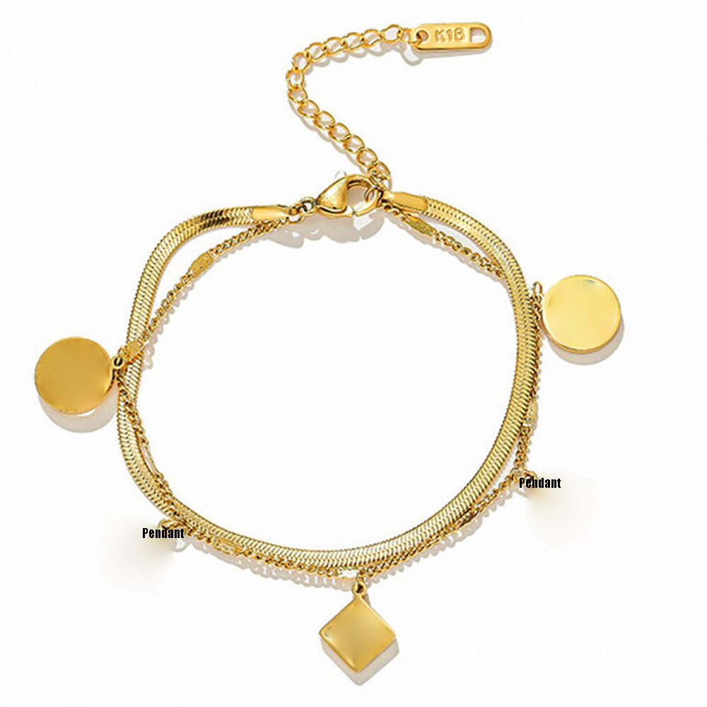 Non-fading Hollow Flower Double-layer Handmade Jewelry Bracelet 316L Titanium Steel Chain & Link Bracelets Metal Stainless Steel: Gold