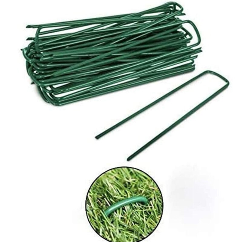 10 Pcs U-Vorm Tuin Nietjes Grond Stakes Pinnen Tuin Pins Spikes Voor Beveiligen Gazon Boerderij Sod Barrière Landschap gras Растения