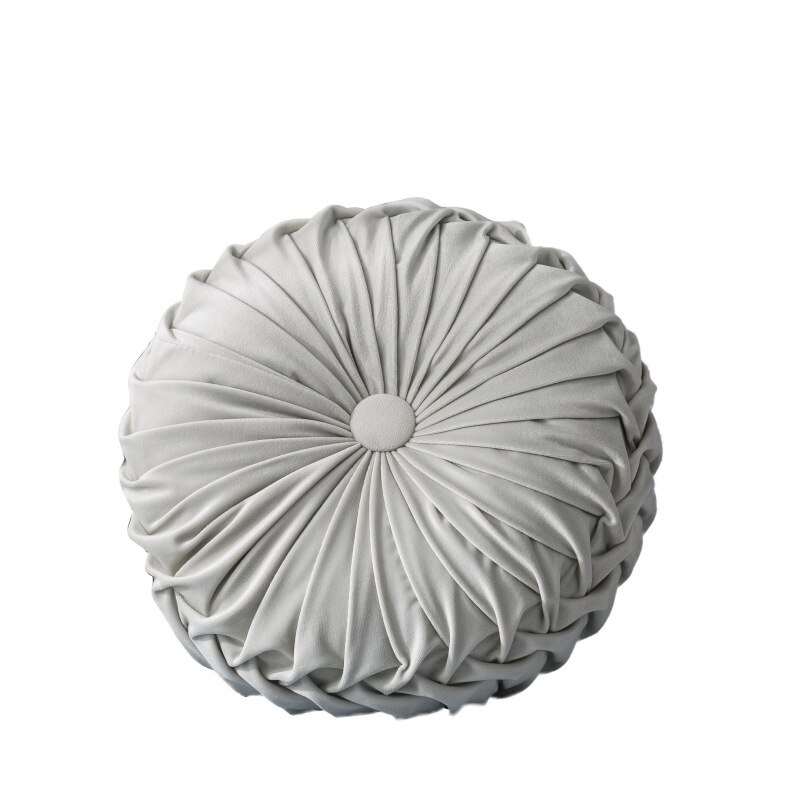 Geplooide Pompoen Sierkussen Europese Fluwelen Couch Kussen Vloer Kussen Decoratieve Handgemaakte Geplooide Wiel Pompoen Zitkussen: WHITE